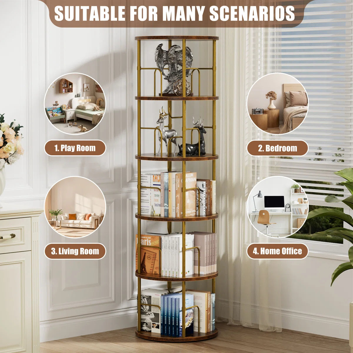 360° Spinning Bookcase Corner Storage Organizer