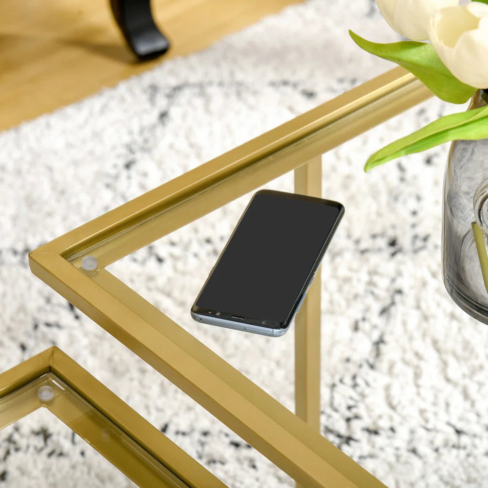 Glass Coffee Table With 2 Square Tabletops