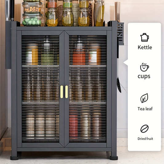 Kitchen Storage Cabinet with Transparent Glass Doors