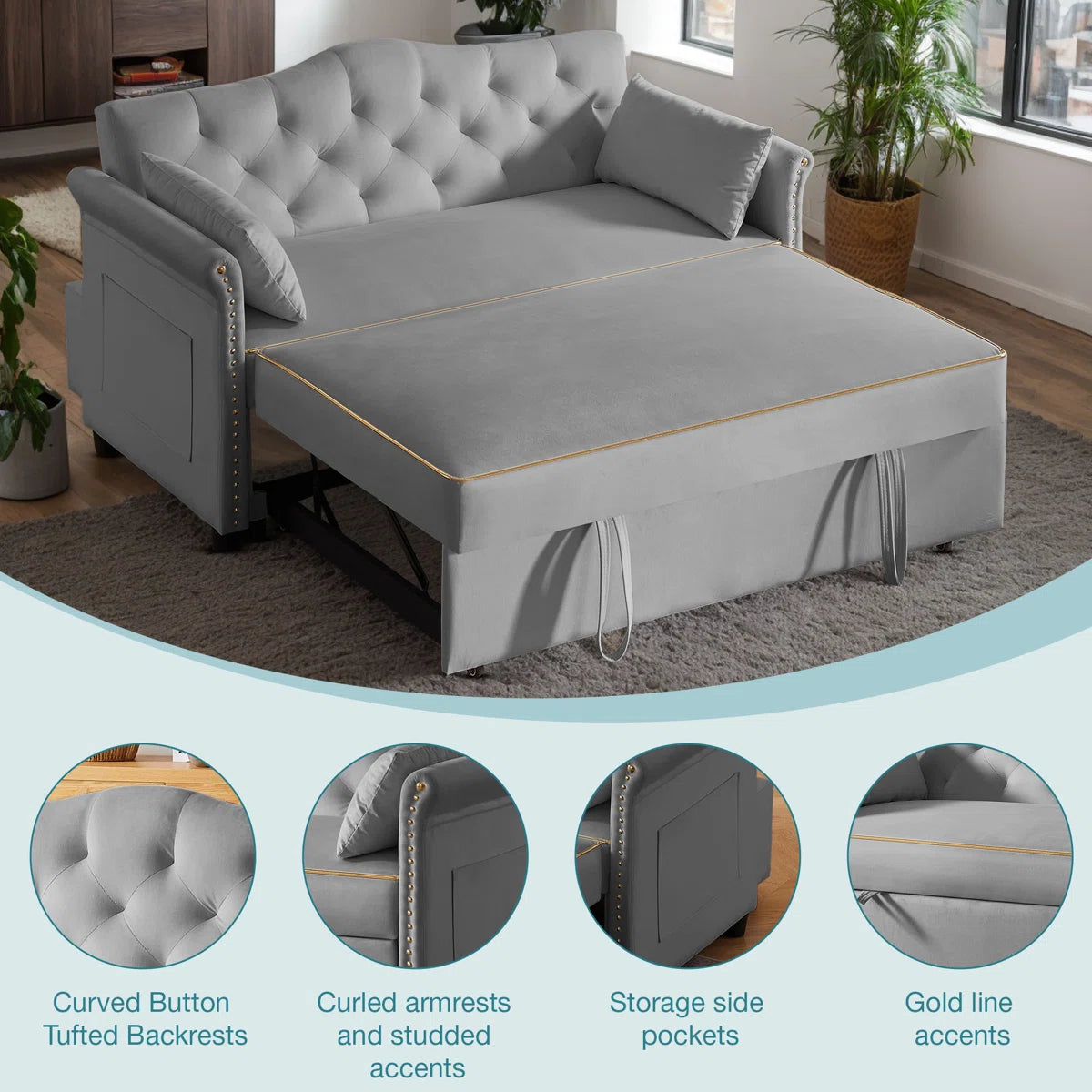 Latitude 57.5" Modern Velvet Sleeper Sofa Bed