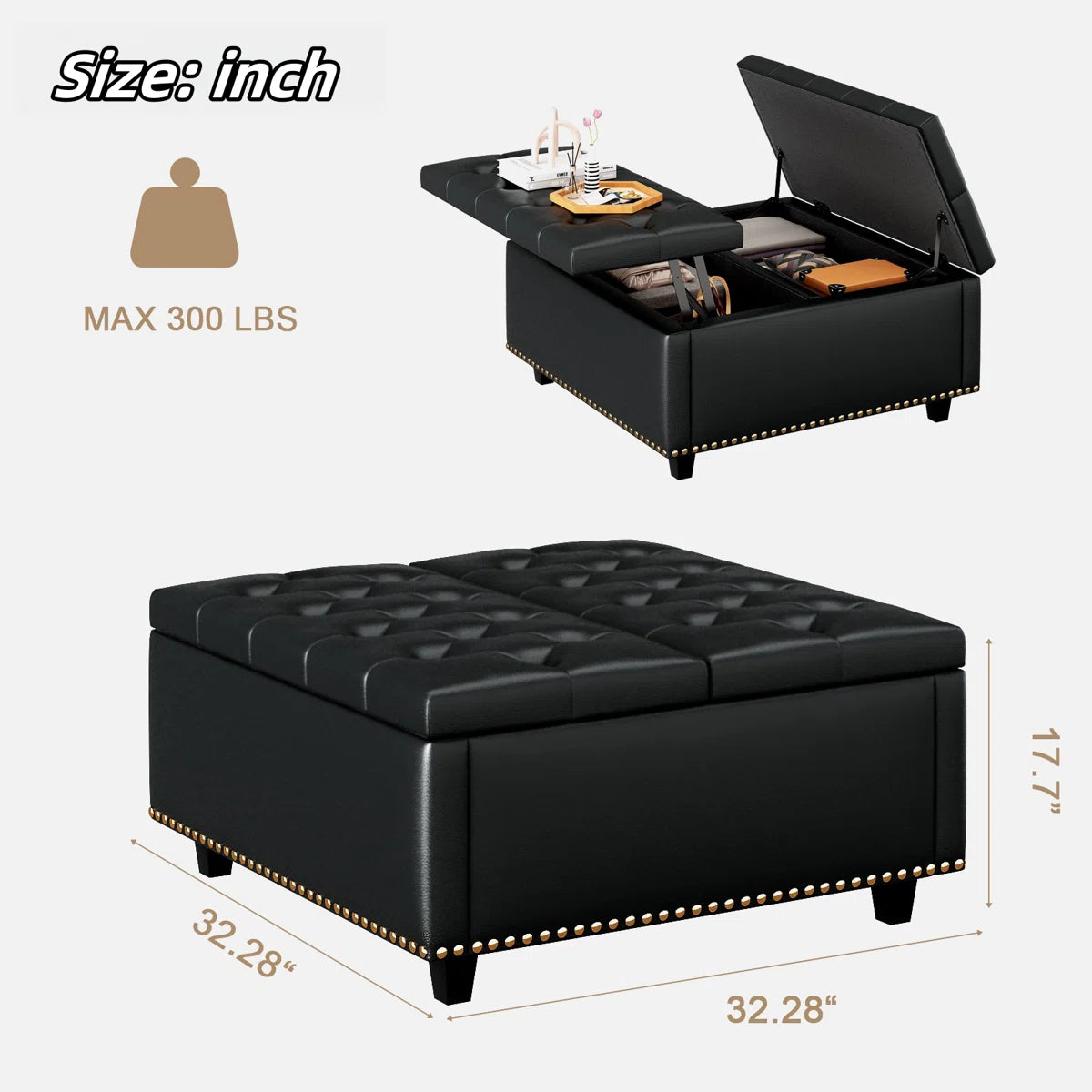 Leather Lift Top Coffee Table with Storage Space