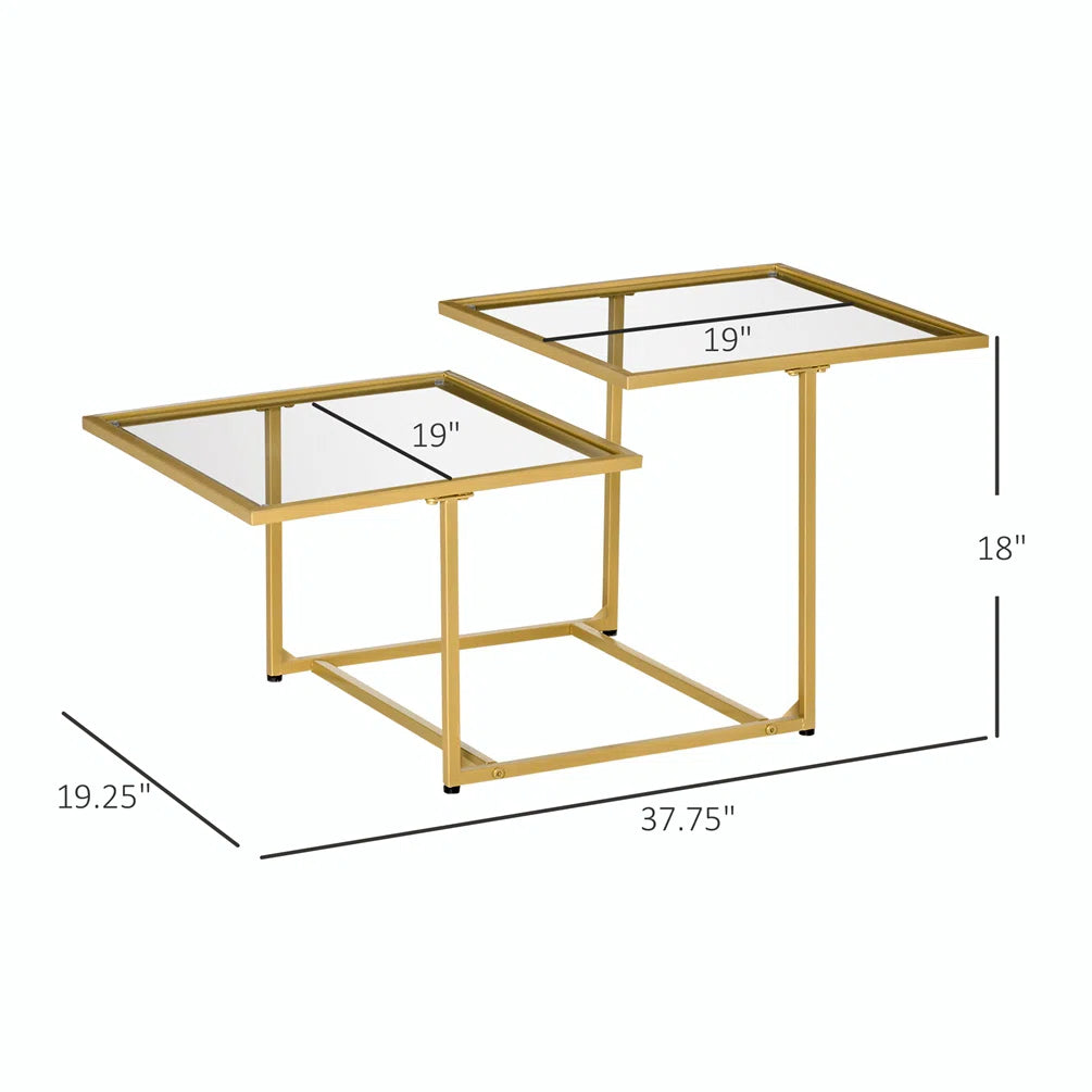 Glass Coffee Table With 2 Square Tabletops