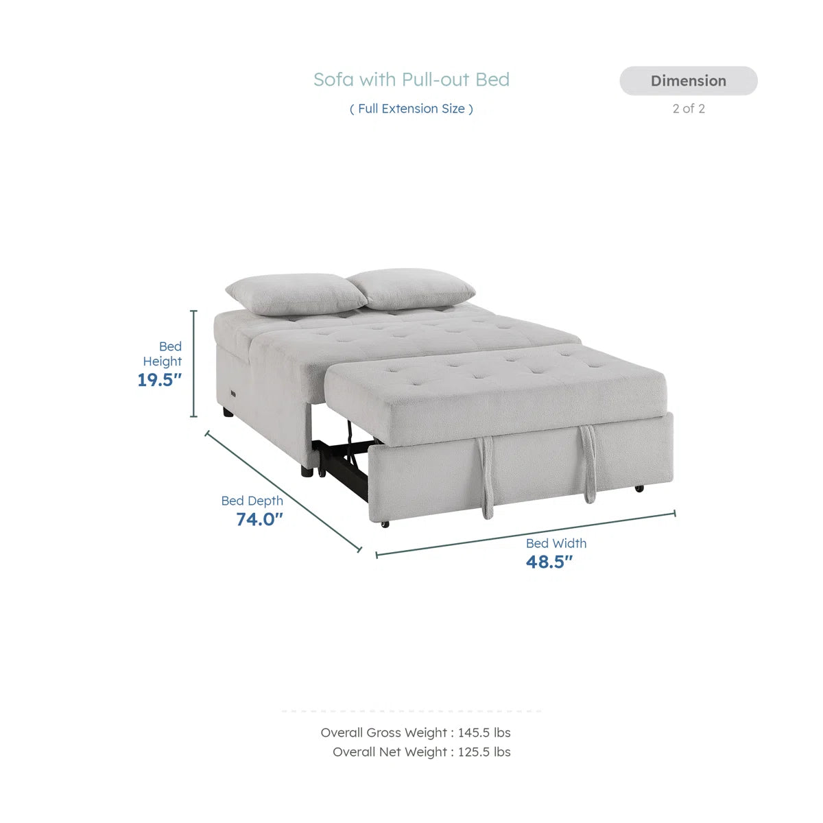 Armless Textured Sofa with Pull-Out Bed