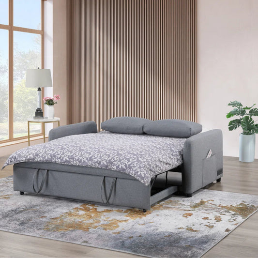 Double Size Gray Linen Convertible Sleeper Sofa Bed