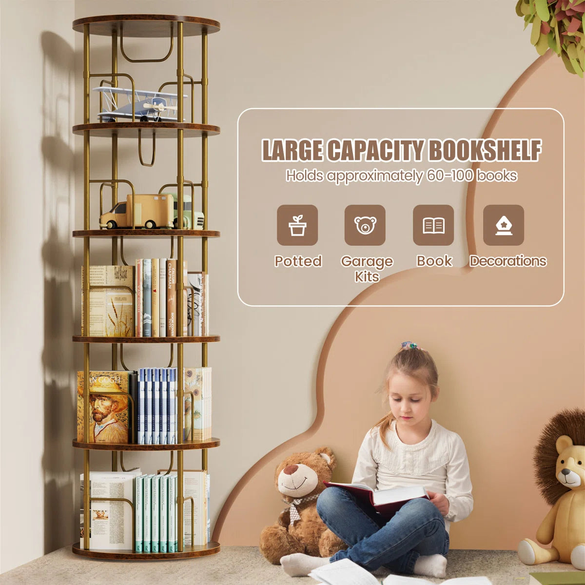 360° Spinning Bookcase Corner Storage Organizer