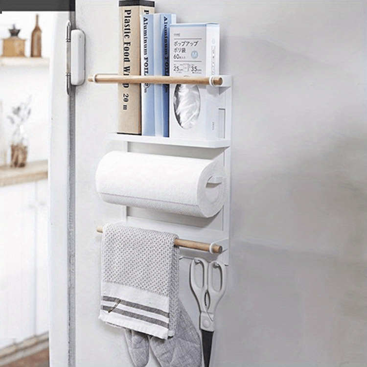 Kitchen Refrigerator Storage Rack, Magnetic Shelf With Paper Towel Holder.