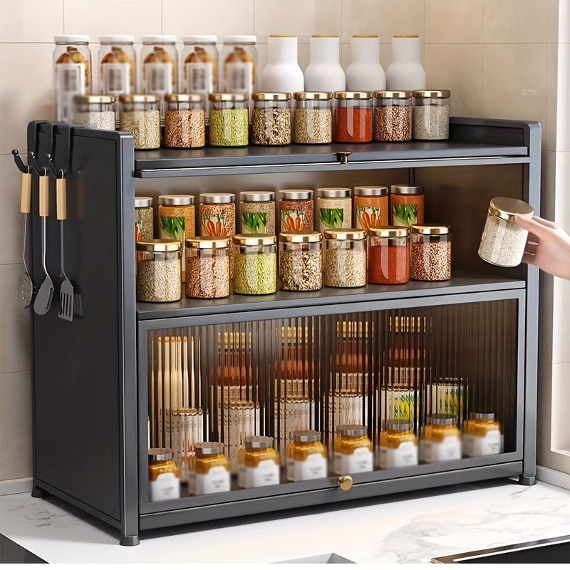 Metal Black Storage Cabinet Organizer with Drop Doors
