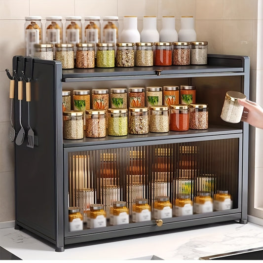 Metal Black Storage Cabinet Organizer with Drop Doors