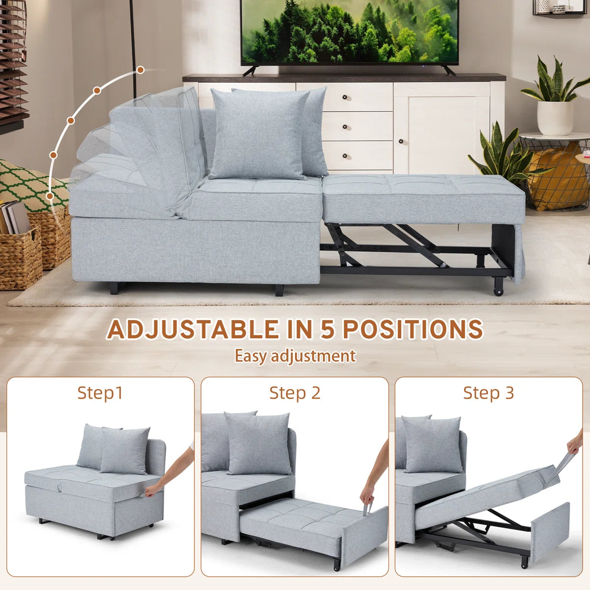 70" Upholstered Convertible Sleeper Sofa, Bed, Recliner For Living Rooms