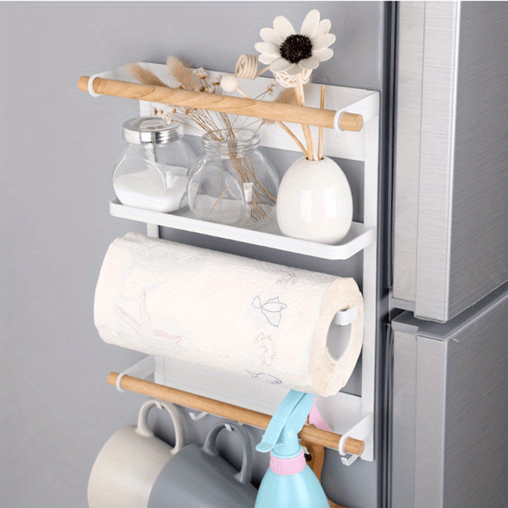 Kitchen Refrigerator Storage Rack, Magnetic Shelf With Paper Towel Holder.
