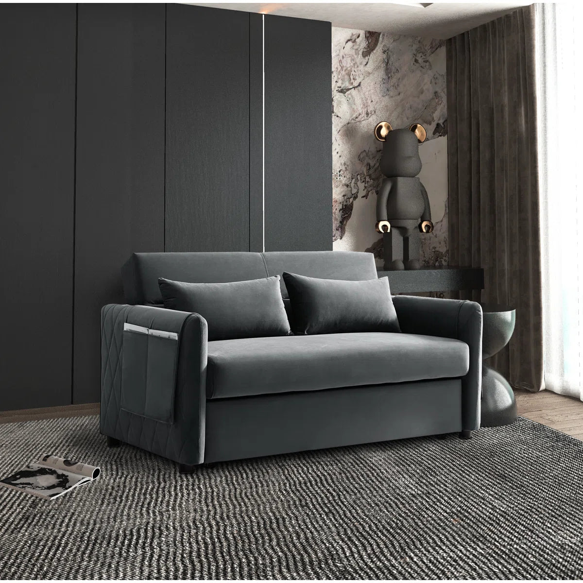 55'' Velvet Reclining Sleeper Sofa