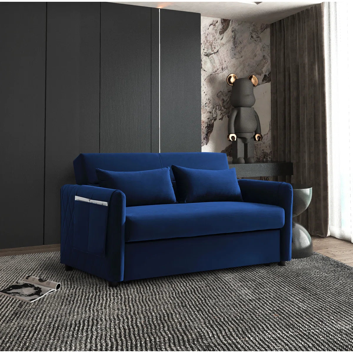 55'' Velvet Reclining Sleeper Sofa Bed