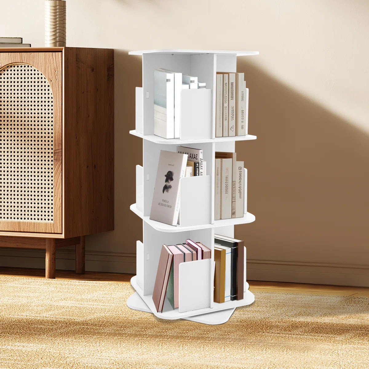 Mencos 3 Tier Rotating Corner Bookcase