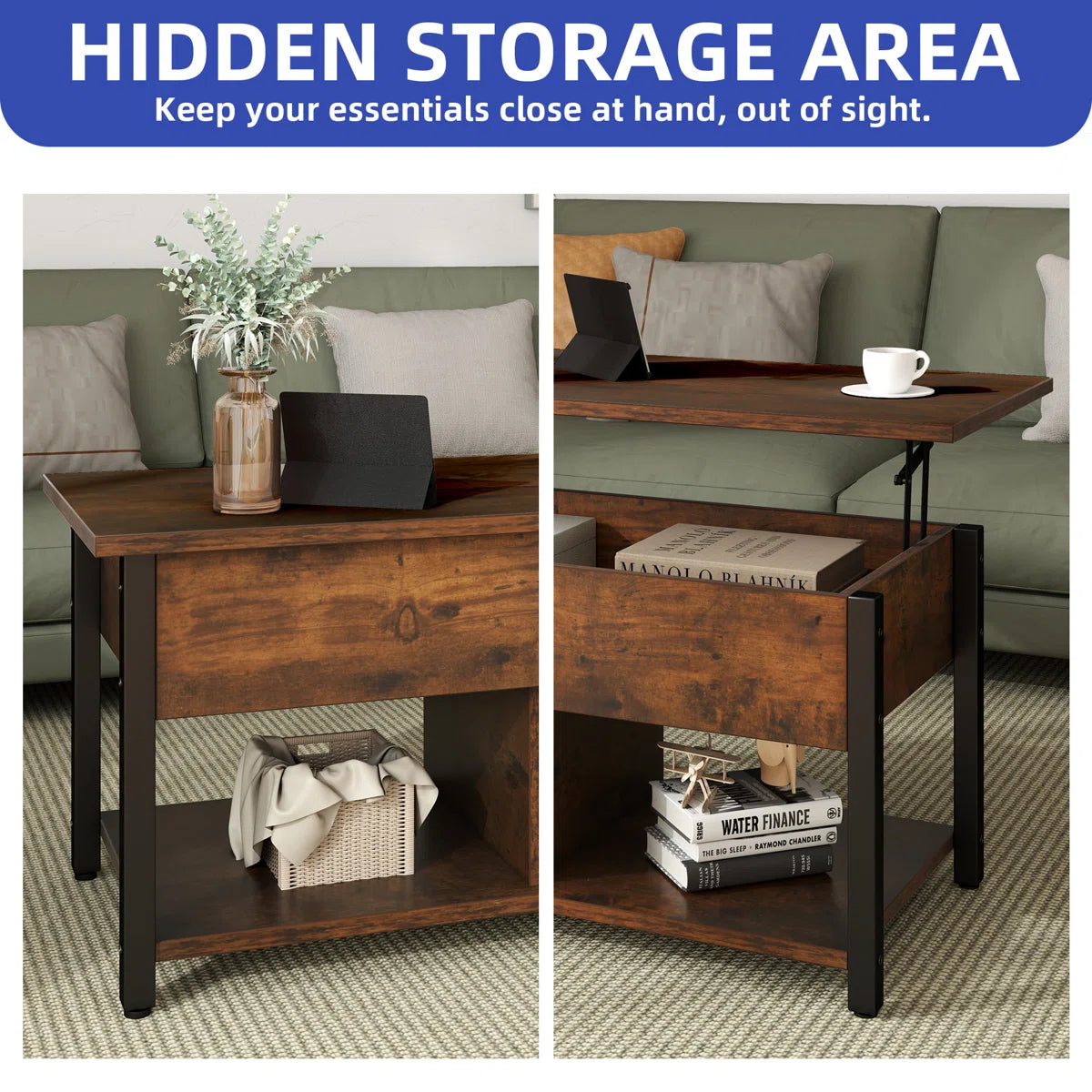 Lift Top Coffee Table With Metal Legs