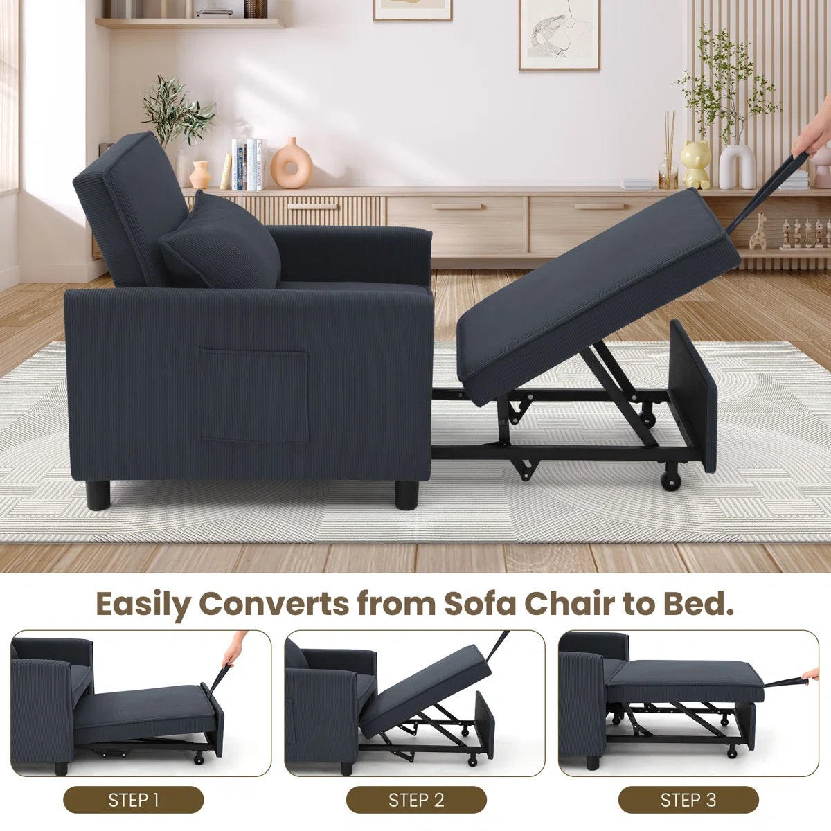 Robscott 30.3'' Corduroy Reclining Sleeper Sofa