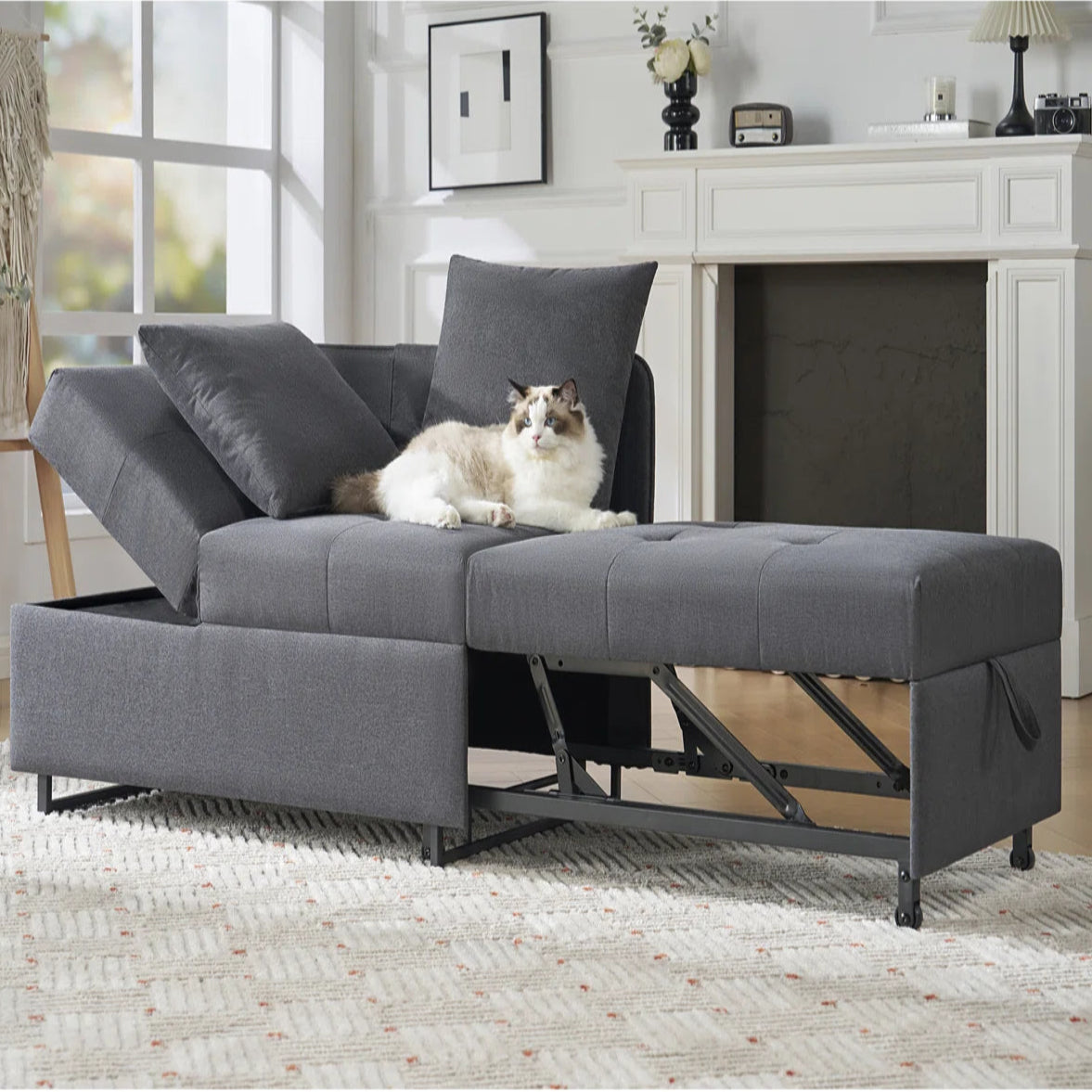 Sofa Bed 3-In-1 Convertible Sleeper Chair With Adjustable Backrest