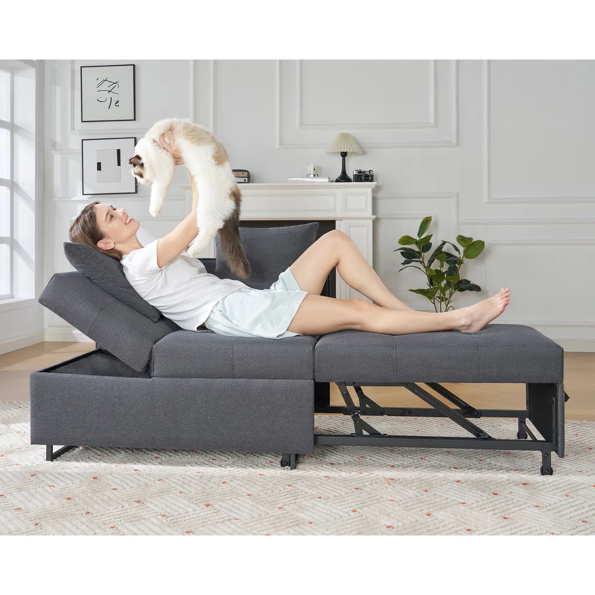 Sofa Bed 3-In-1 Convertible Sleeper Chair With Adjustable Backrest