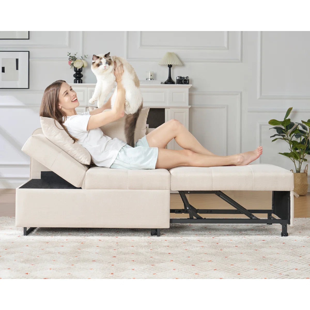 Sofa Bed 3-In-1 Convertible Sleeper And Chair With Adjustable Backrest