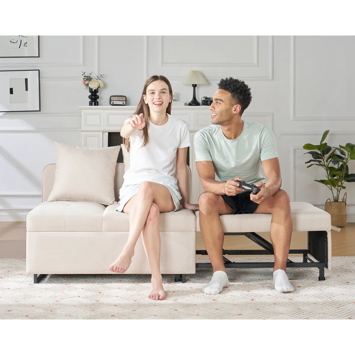 Sofa Bed 3-In-1 Convertible Sleeper And Chair With Adjustable Backrest