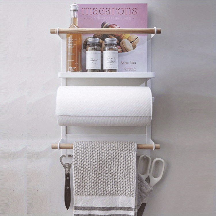 Kitchen Refrigerator Storage Rack, Magnetic Shelf With Paper Towel Holder.