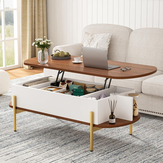 40" Oval Lift Top Coffee Table with Metallic Golden Legs