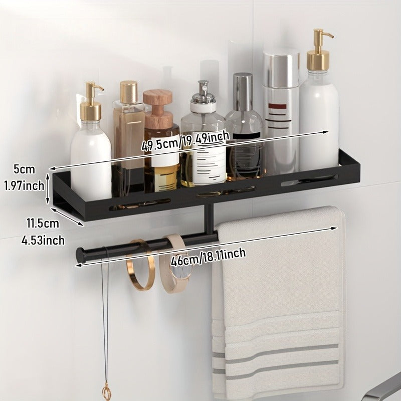 Stainless Steel Multifunctional Wall-Mounted Storage Rack with Towel Bar