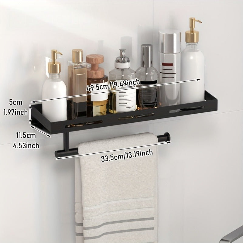 Stainless Steel Multifunctional Wall-Mounted Storage Rack with Towel Bar