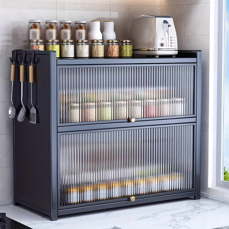 Metal Black Storage Cabinet Organizer with Drop Doors