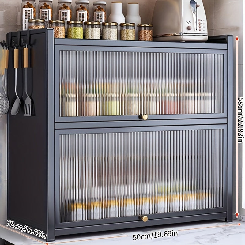 Metal Black Storage Cabinet Organizer with Drop Doors