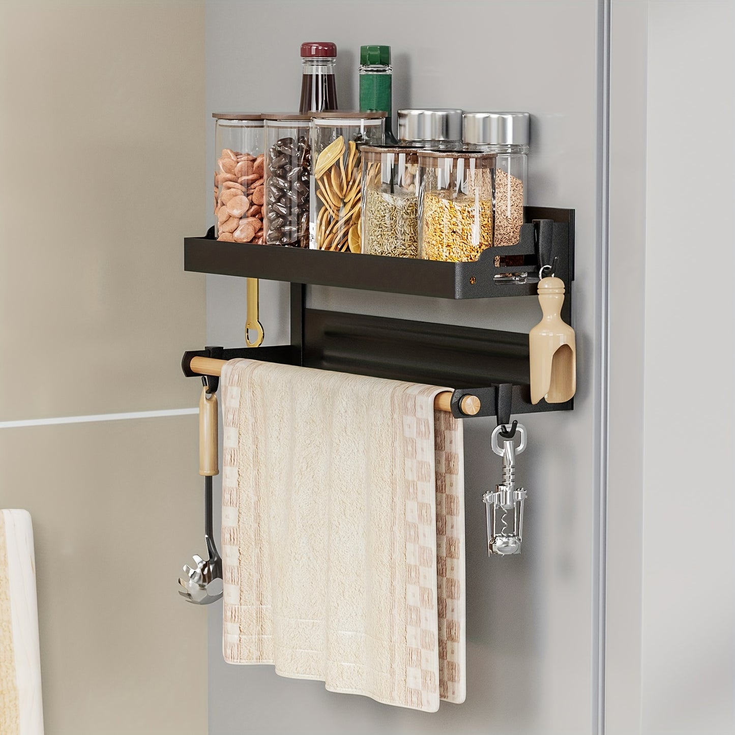 Magnetic kitchen Rack With Hooks