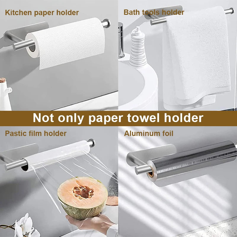Kitchen Punch-Free Stainless STEEL Wall Mounted Paper Towel Roll Holder