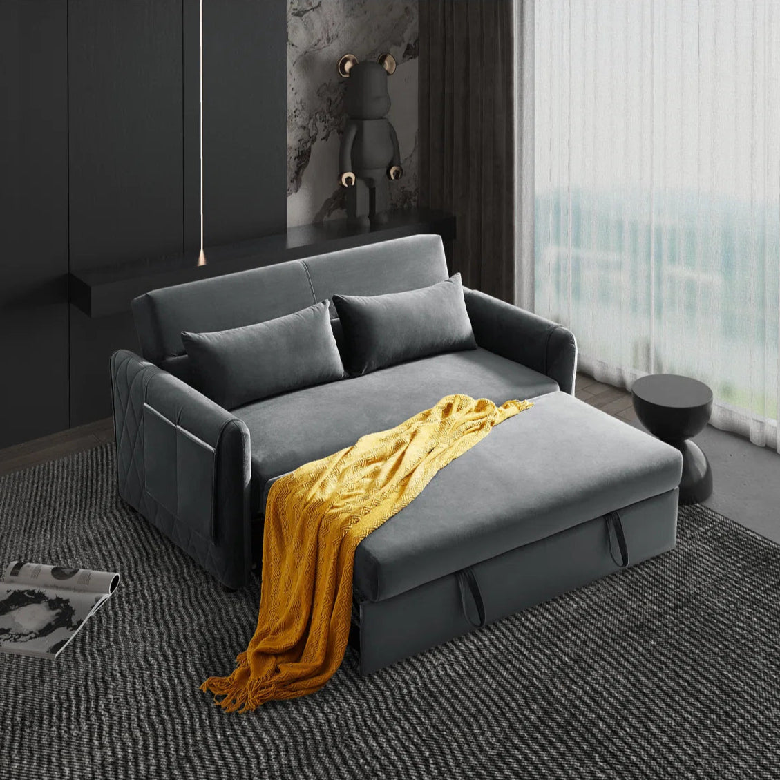 55'' Velvet Reclining Sleeper Sofa