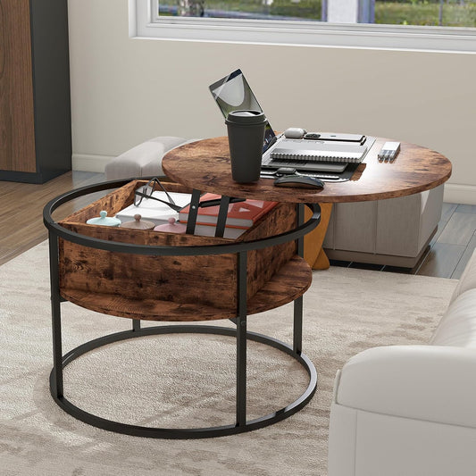 Round Top Lift Coffee Table with Prime Metal Frame