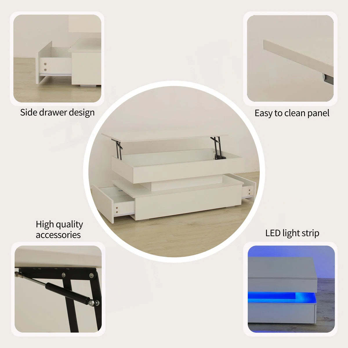 Hadi Coffee Table Lift Top With Drawers