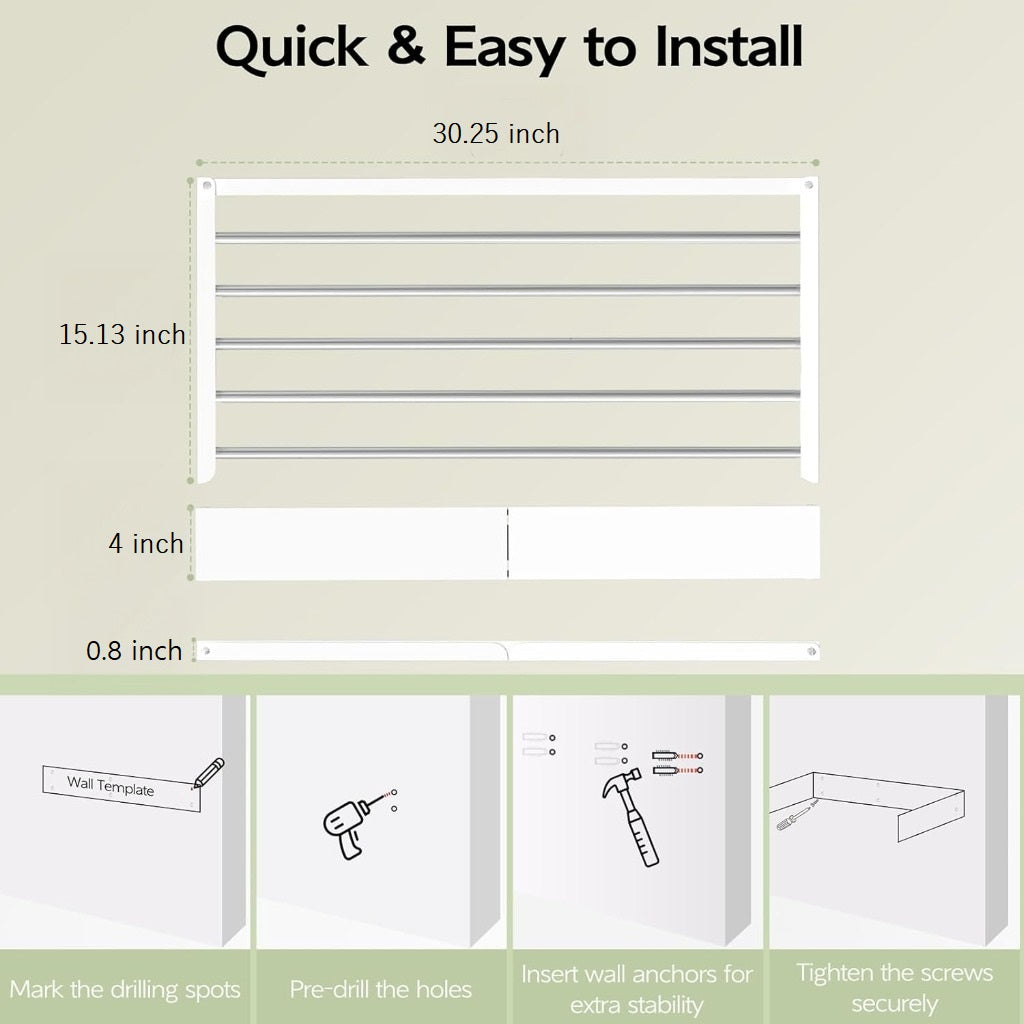 Wall Mounted Foldable Clothes Drying Rack 30.25", Foldable Towel Rack