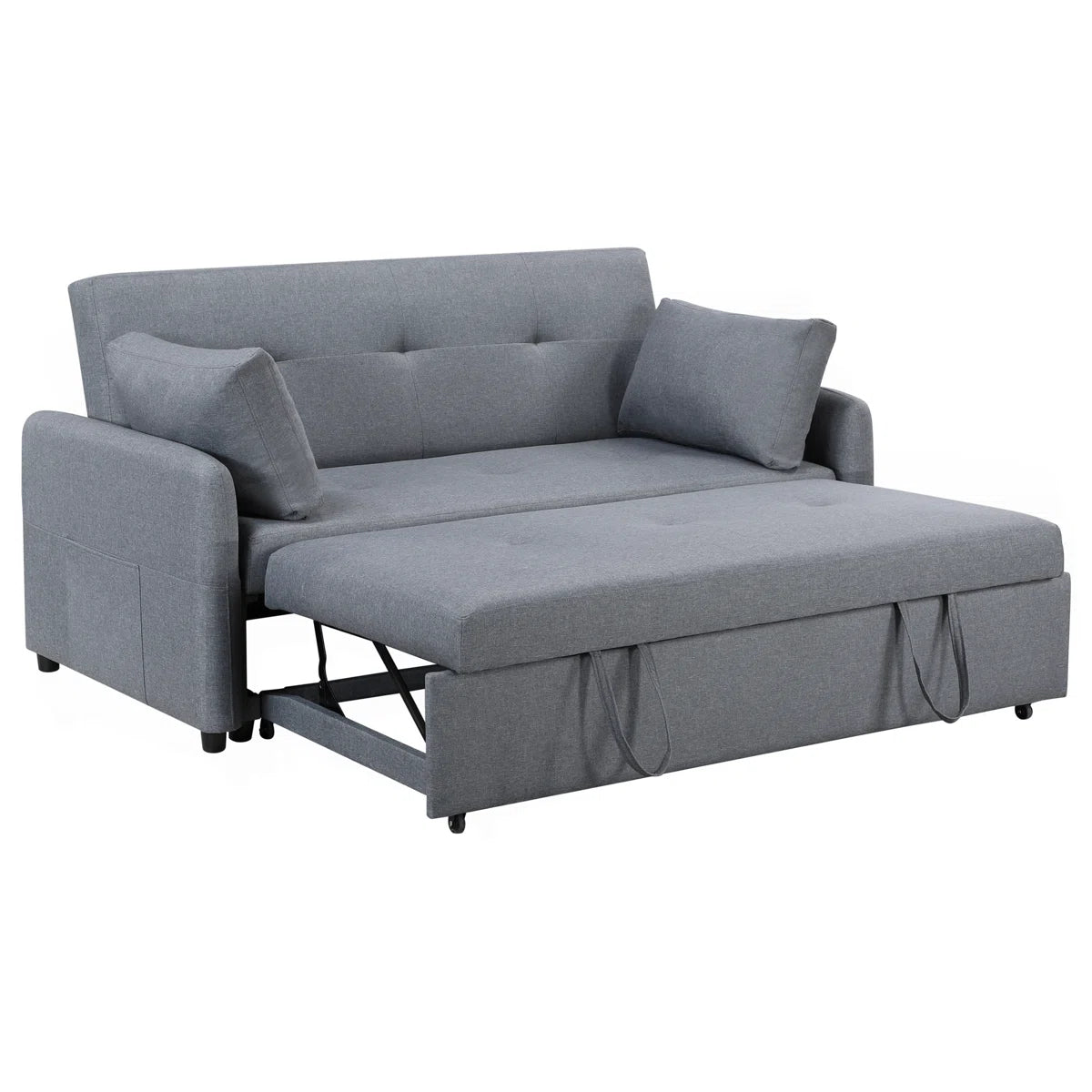 Double Size Gray Linen Convertible Sleeper Sofa Bed