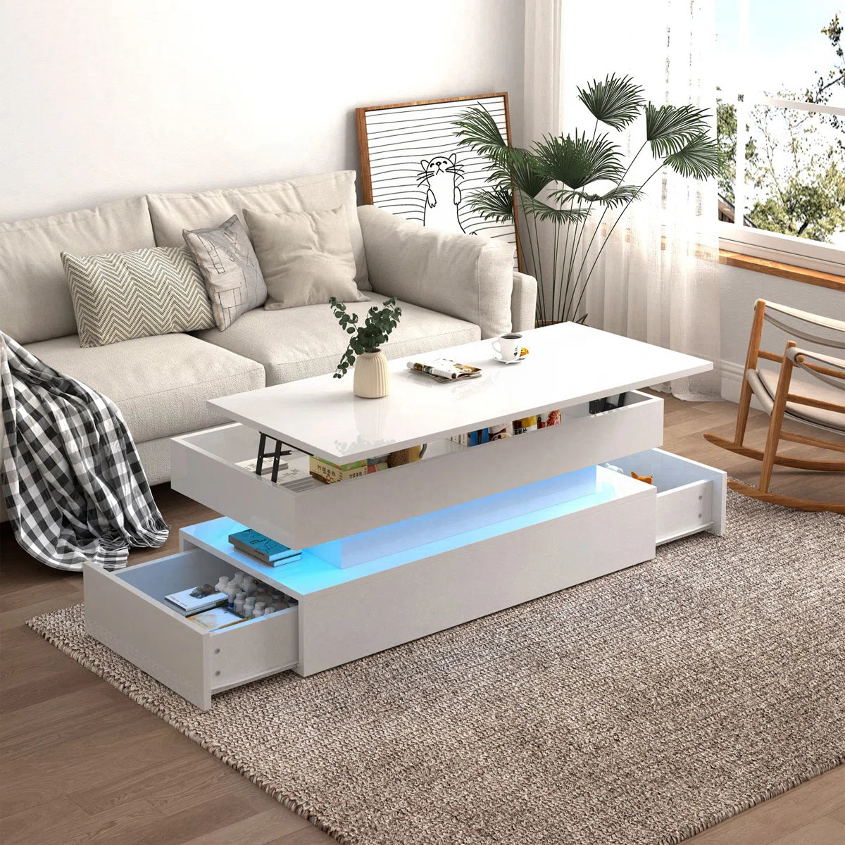 Hadi Coffee Table Lift Top With Drawers