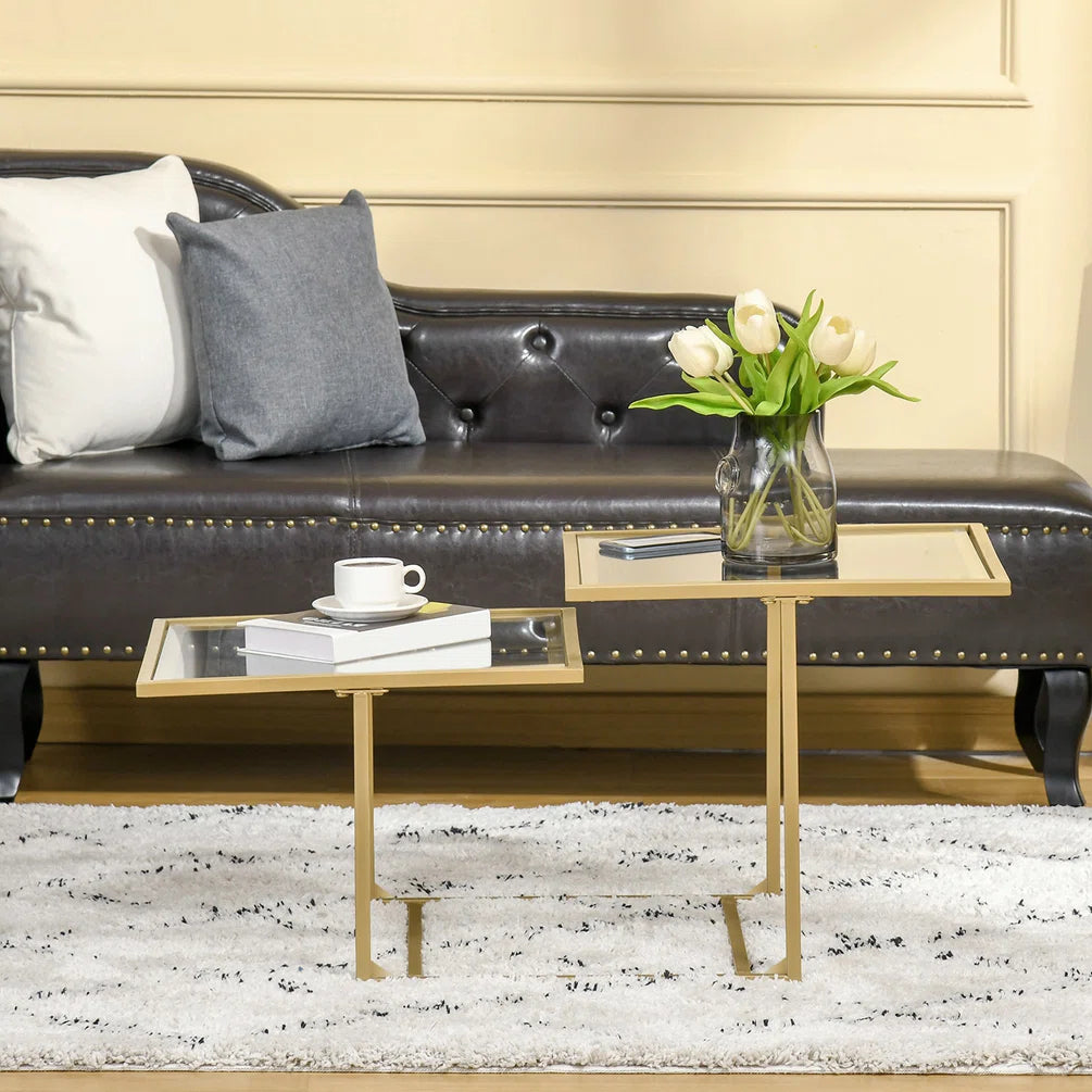 Glass Coffee Table With 2 Square Tabletops