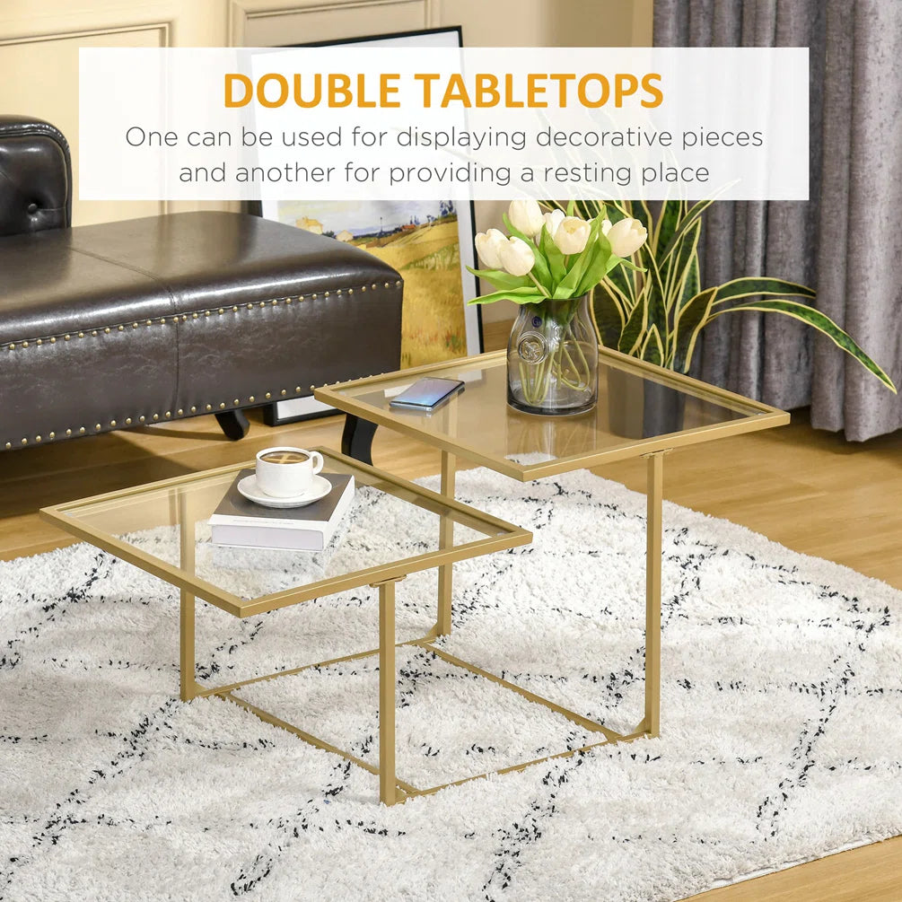 Glass Coffee Table With 2 Square Tabletops