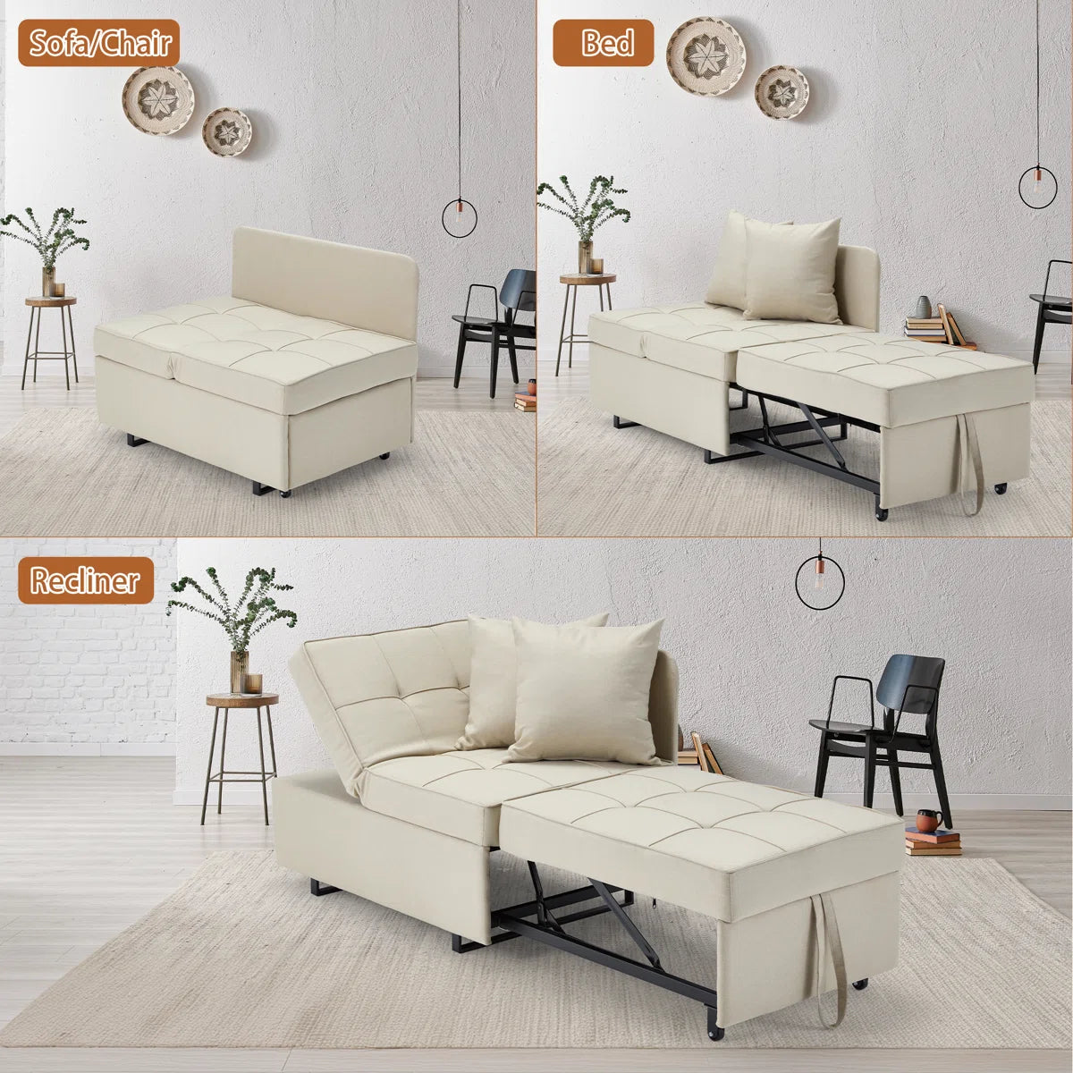 70" Sleeper Sofa, Bed, Recliner Upholstered Convertible For Living Rooms