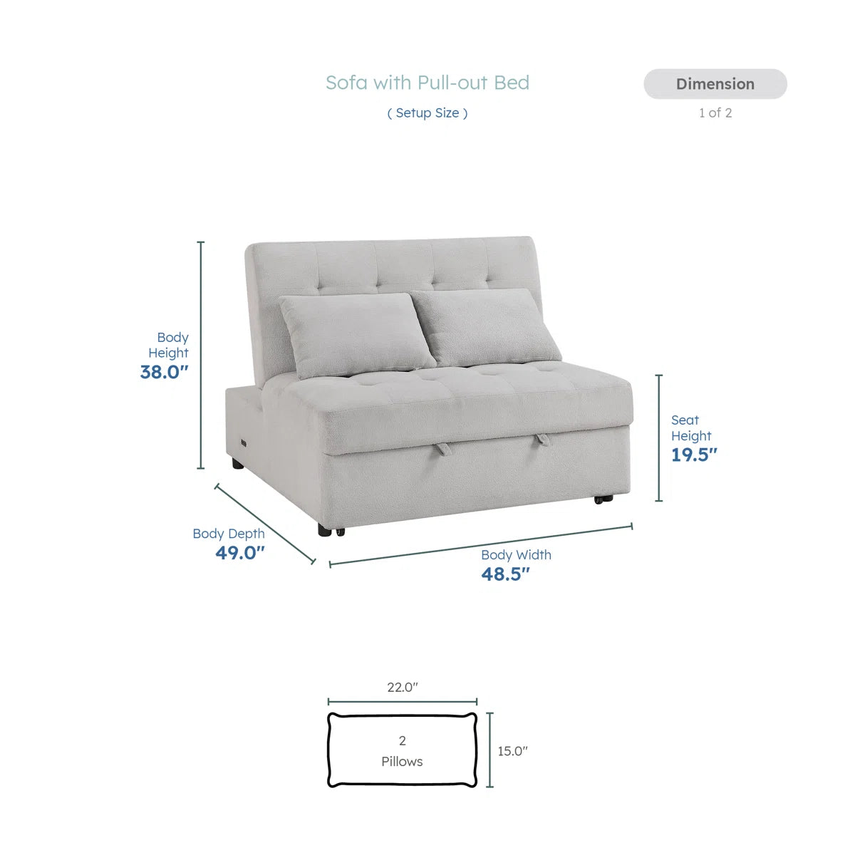 Armless Textured Sofa with Pull-Out Bed