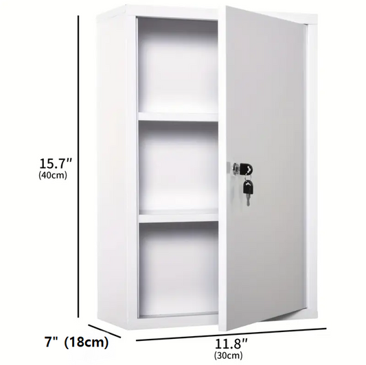 White MDF Wall-Mounted Bathroom Cabinet with Lockable Doors