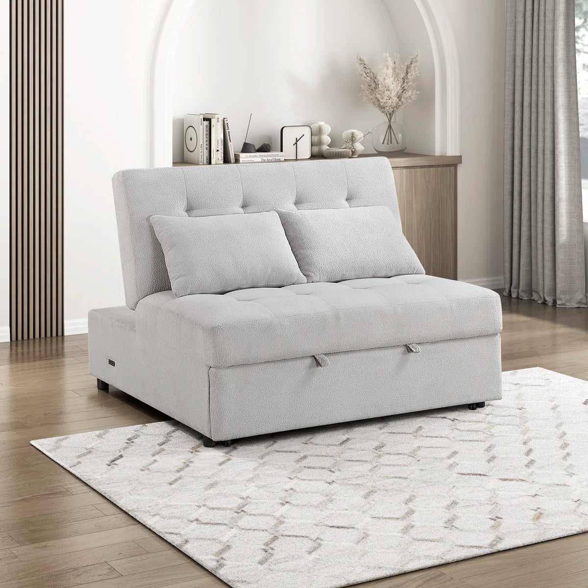 Armless Textured Sofa with Pull-Out Bed