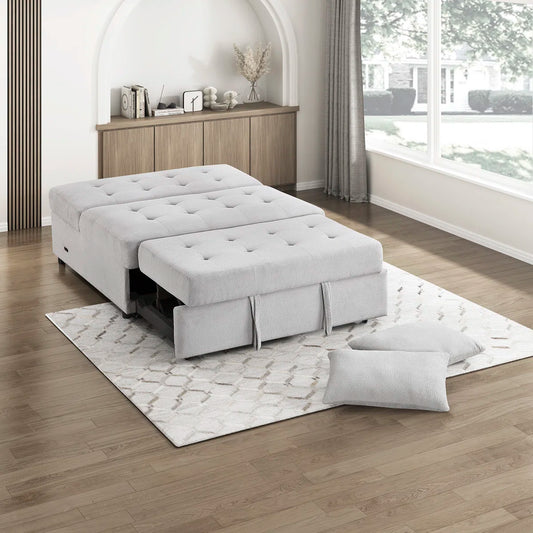 Armless Textured Sofa with Pull-Out Bed