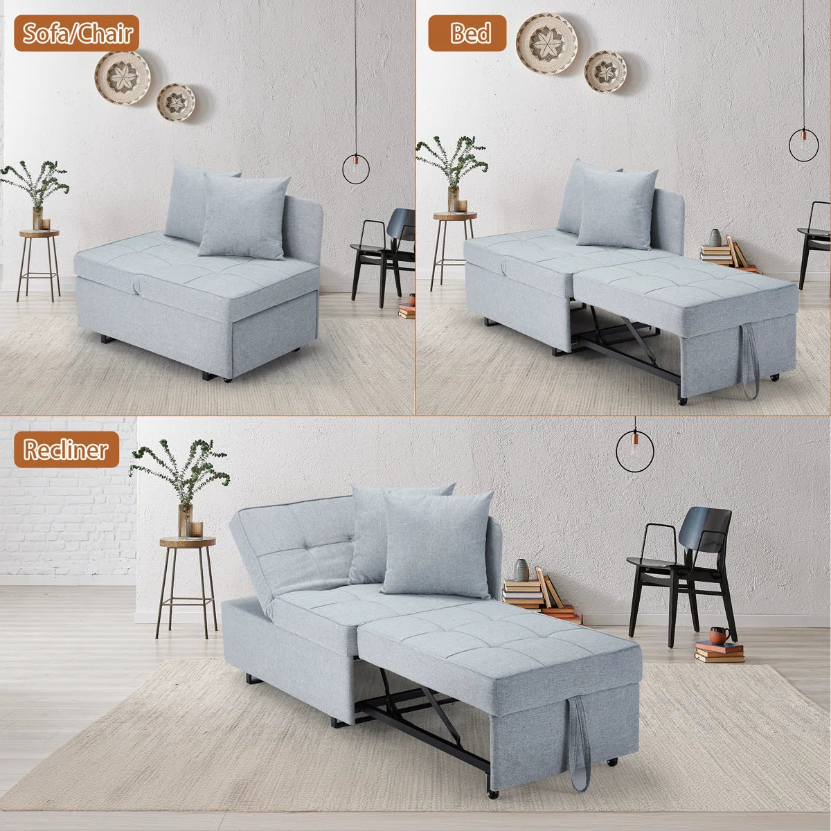 70" Upholstered Convertible Sleeper Sofa, Bed, Recliner For Living Rooms