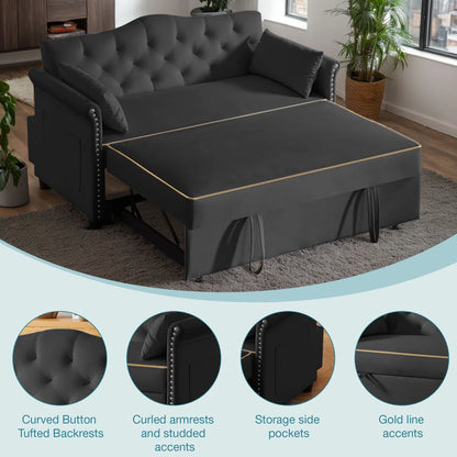 Latitude On 57.5" Modern Velvet Sleeper Sofa Bed