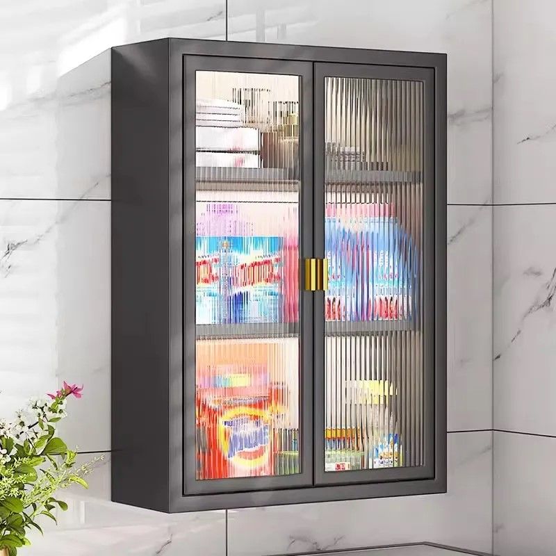 Metal Black Kitchen Cabinet Wall Mounted Organizer with Sleek Doors