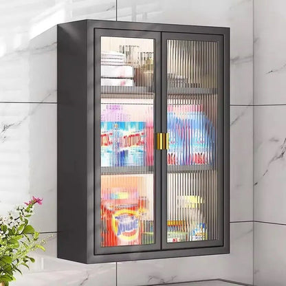 Metal Black Kitchen Cabinet Wall Mounted Organizer with Sleek Doors