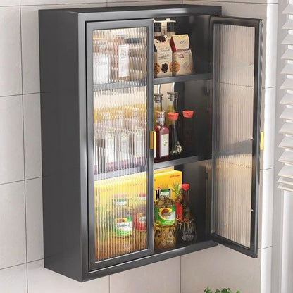 Metal Black Kitchen Cabinet Wall Mounted Organizer with Sleek Doors