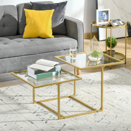Glass Coffee Table With 2 Square Tabletops